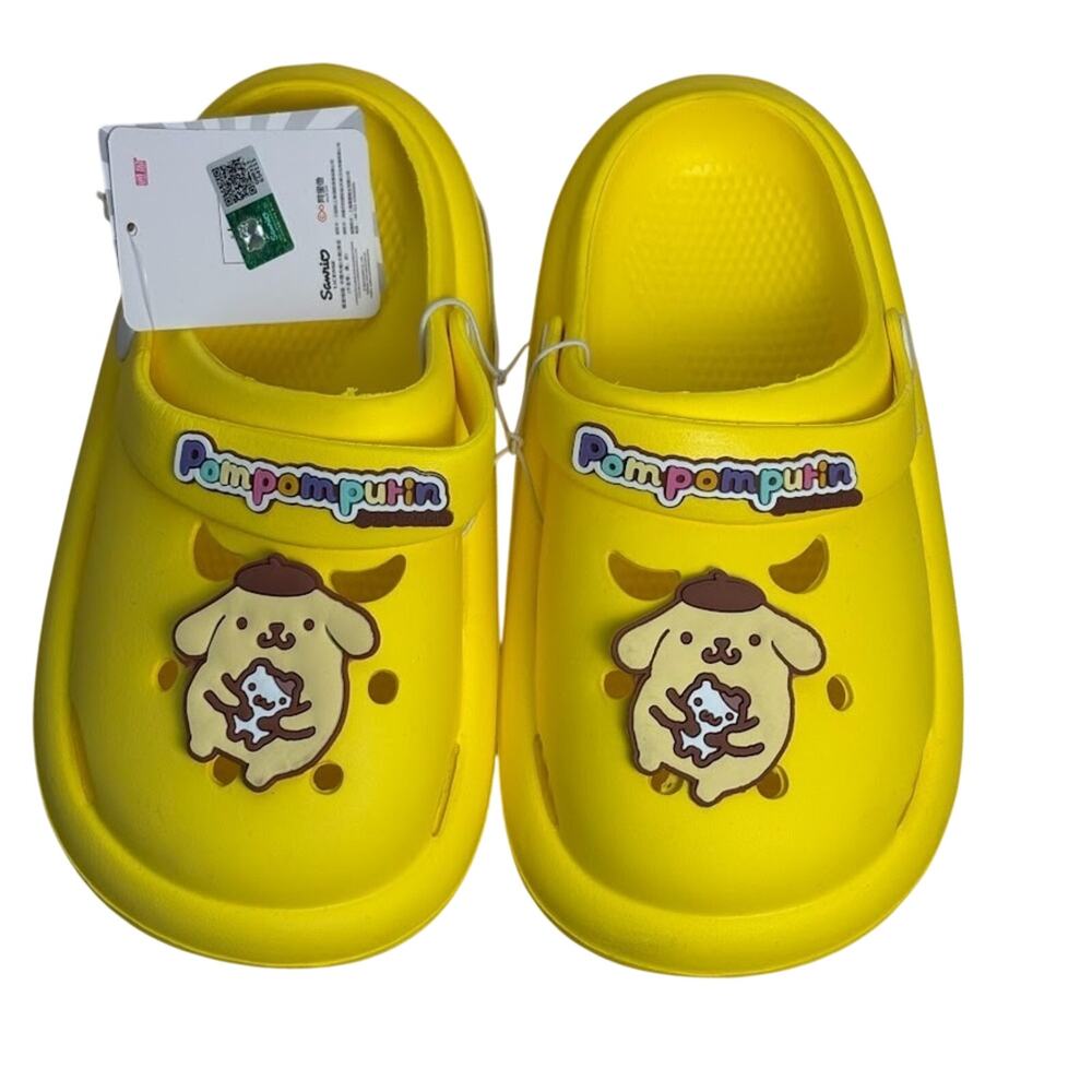 Sanrio Pompompurin Clogs Yellow Slip On Rubber Sandals NEW Kids Size US 1 EU 32